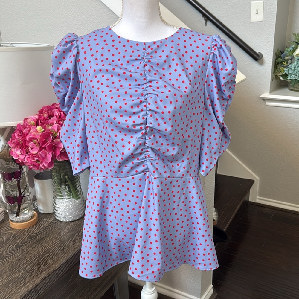 Kate Spade Spring Time Dot Ruched Top - Picture 8 of 14